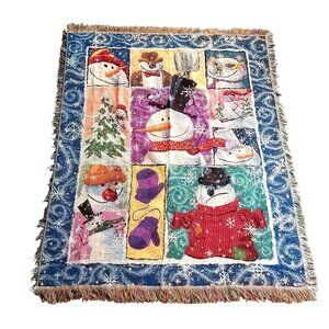 Vintage Mohawk Home Snowman Holiday Throw Blanket Tapestry Made in USA 60X50 in